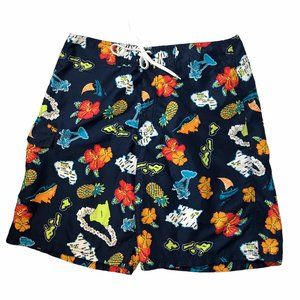 KAVU Men's Board Shorts Swim Trunks Blue Hawaii Map Tropical Islands. Size 34.